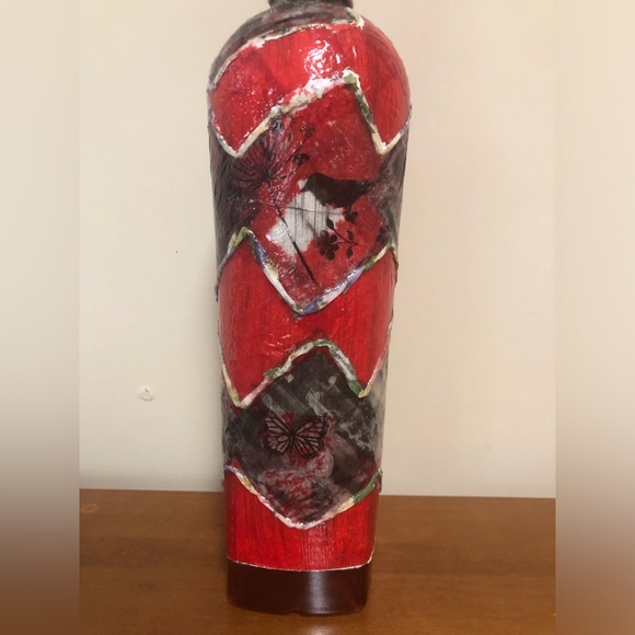 Handmade Glass Decorative Painted Red & Floral Patterned Patterned Vase - Picture 10 of 16